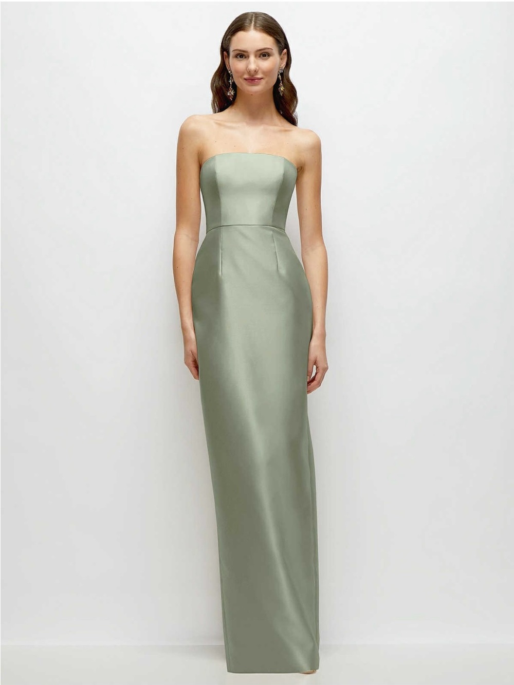 Dessy Satin Strapless Evening Gown in Sage Green-NWT